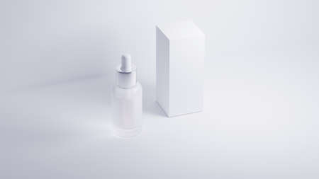 Glass cosmetic bottle mock-up with boxの写真素材