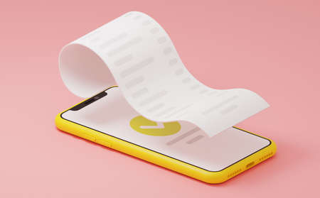 3d render illustration. Successful purchase, online check on the phone. Cashless payments, contactless paymentsの写真素材