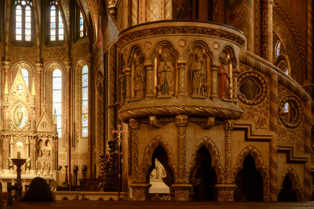 BUDAPEST, HUNGARY, October 27, 2021: St. Matthias Church in Budapest. The interior of Matthias Church, one of the famous attractions in Hungary.のeditorial素材