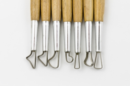 set of tools used for casting in sculpture with clayの写真素材
