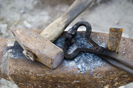 anvil blacksmith with hammer and tongs