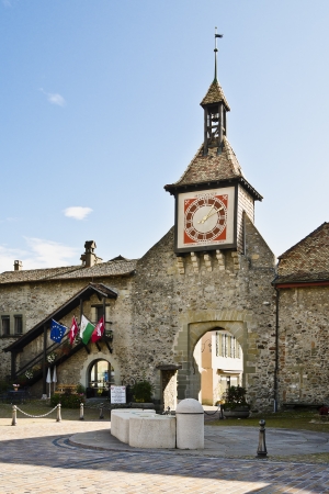 gateway to the city of Saint-Prex in Switzerlandの写真素材