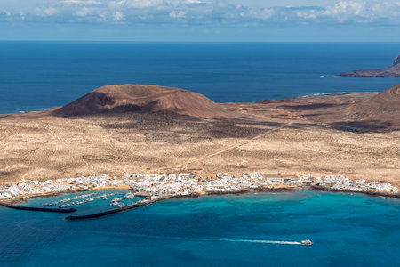 Aerial view of La Graciosa, Lanzarote, Canary Islands, Spainの写真素材