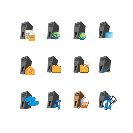 Collection of web icons which can use mainly used to represent digital information, file system, multimedia, email, message and data hardware servers of an information technologyのイラスト素材