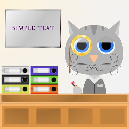 Cat Manager sits behind the Desk in the office and writes. Eye of the Golden pince-nez.のイラスト素材