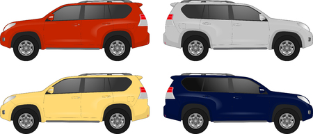 Set of different color car, realistic car models, for web or print, logo, symbol, icon or design can be used in field of motor repairing service, car washing, repair, autoparts, suv model carのイラスト素材