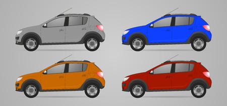 Set of different color car, realistic car models, for web or print, logo, symbol, icon or design can be used in field of motor repairing service, car washing, repair, autoparts, suv model carのイラスト素材