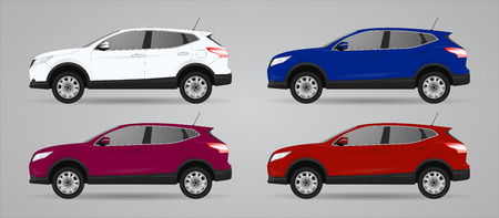 Set of different color car, realistic car models, for web or print, logo, symbol, icon or design can be used in field of motor repairing service, car washing, repair, autoparts, suv model carのイラスト素材