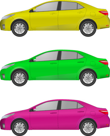 Set of different color car, realistic car models, for web or print, symbol, icon or design can be used in field of motor repairing service, car washing, repair, autoparts, suv model carのイラスト素材