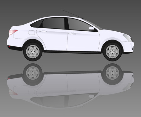 Realistic model car isolated on background. Detailed drawing. Vector illustration. One click change color body, realistic car models with shadows and reflections, car shop, car repair, autopartsのイラスト素材