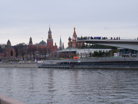 View of the Moscow Kremlin from the Moskva River, Russiaのeditorial素材