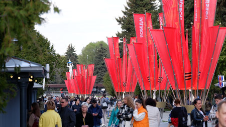 Red flags on the streets of Moscow.