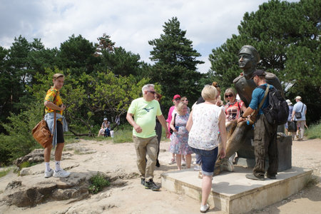 Tourists visiting the monument to the Polish Kings in Kolobrzegのeditorial素材