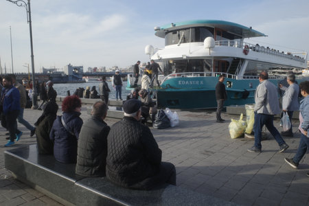 People on the embankment of Istanbul, Turkeyのeditorial素材