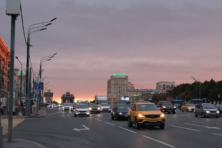 Moscow street at nightのeditorial素材