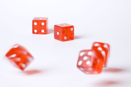 Five red poker dice on a white background
の写真素材