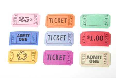 A variety of tickets shot against a white backgroundの写真素材