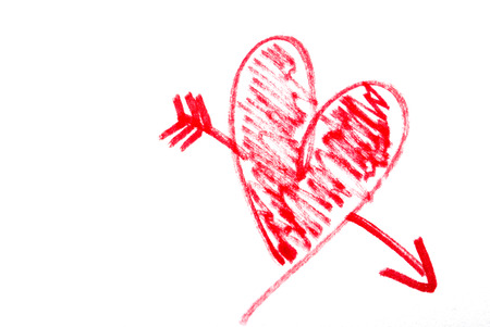A cartoon love heart drawn on white paperの写真素材