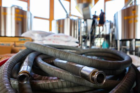 food and beverage flexible industrial rubber reinforced hose, Brewery high pressure temperature resistance tube, pipe, with tri Quick Clamp Fittingsの写真素材