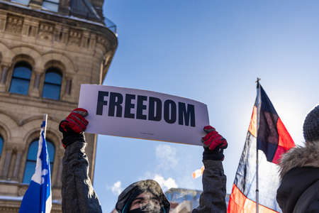 OTTAWA, ONTARIO, CANADA: 29th January 2022: Activists fight against tightening Covid restrictions,...