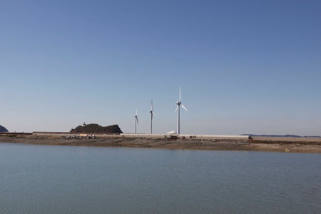 Wind generator at the beach; Korea west seaの写真素材