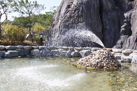 Shattered water from the fountain at the park; Koreaの写真素材