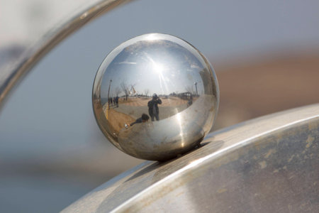 The reflection on the steel ballの写真素材