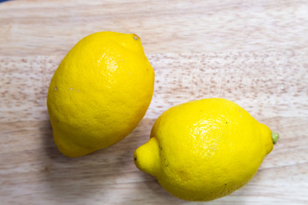 Lemon on the table, top view.の写真素材