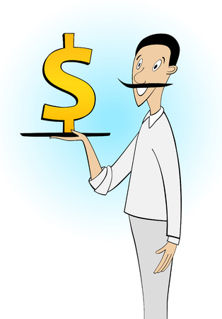 The cook bears gold dollar on a trayのイラスト素材