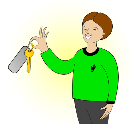 The happy buyer has control over a car key, apartments, at homeのイラスト素材