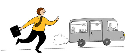 The businessman with a portfolio in hands runs behind busのイラスト素材