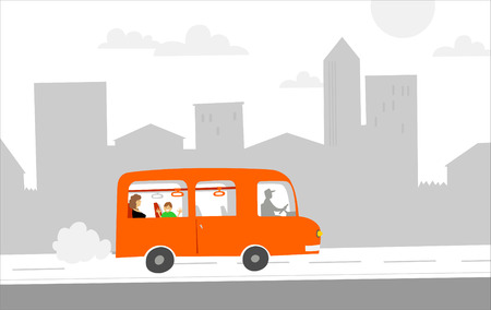 The red bus goes on a city のイラスト素材