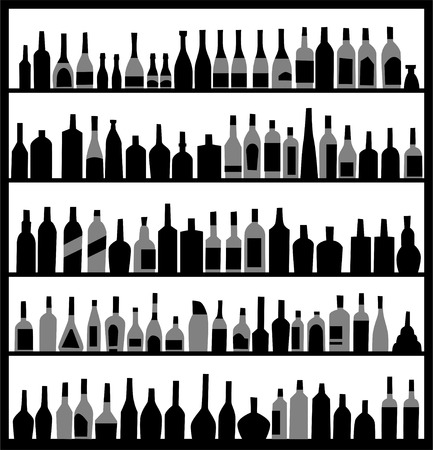 alcohol bottles on the wallのイラスト素材