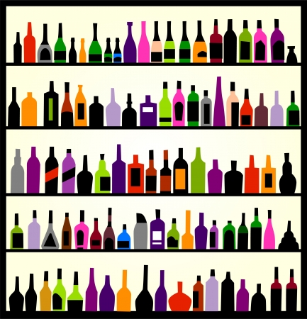 alcohol bottles on the wallのイラスト素材