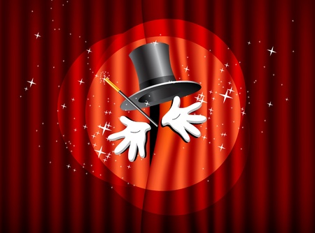 magical presentation with top hat magic wand and handのイラスト素材