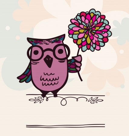 intelligent owl with flowerのイラスト素材