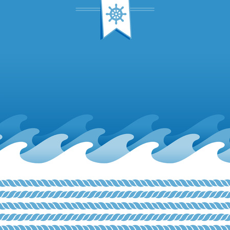 blue and white marine background with ropes and sea waveのイラスト素材
