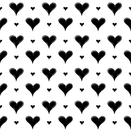 Abstract seamless pattern with hand draw hearts. Black and whiteのイラスト素材