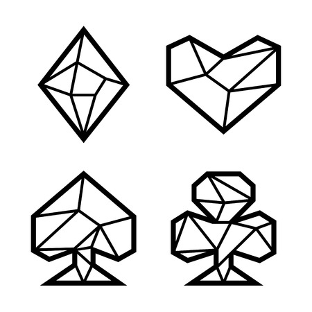 Playing card suits, icon, symbol set. Polygonal style. JPG include isolated path. eps10のイラスト素材