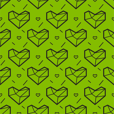 Abstract seamless pattern with heart. Geometry polygonal style. Black and green. Eps10のイラスト素材