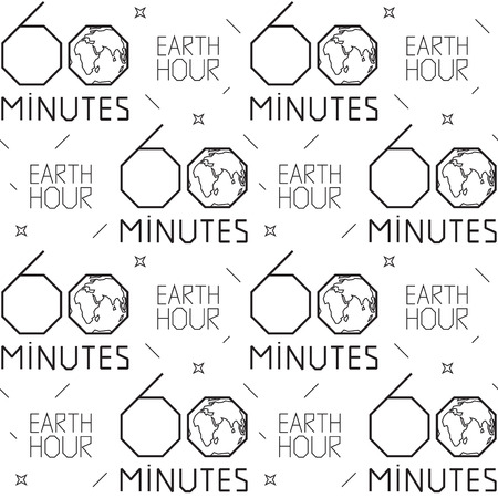 Earth hour pattern geometric style. Event with Earth, space, stars and text on white background. eps10のイラスト素材