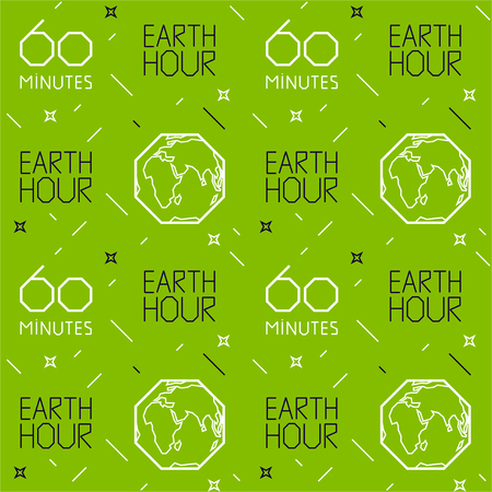 Earth hour pattern geometric style. Event with Earth, space, stars and text on green background. eps10のイラスト素材