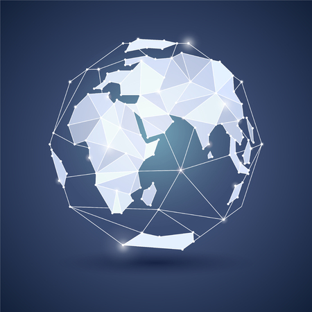 Globe or earth icon on dark blue background. Planet. Triangle style. JPG include isolated pathのイラスト素材