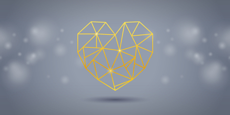 Valentine's day, Mother's day or Wedding day banner with gold triangle heart on grey backgroundのイラスト素材