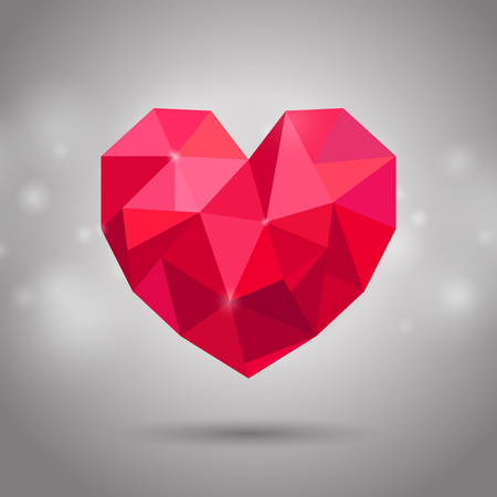 Red triangle or polygonal heart. Valentine's day, Mother's day, Wedding day symbol on shiny backgroundのイラスト素材