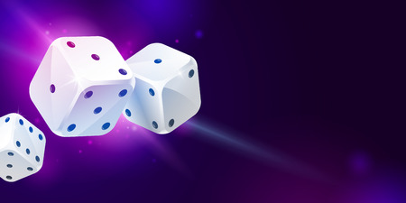Shiny background with three white game dices and copy space on dark blue. Casino gambling. Poker, table crapsのイラスト素材