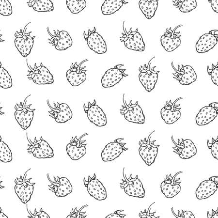Hand drawn vector wild strawberry pattern whiteのイラスト素材