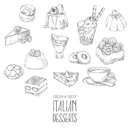 Hand drawn vector italian dessert, sweets setのイラスト素材