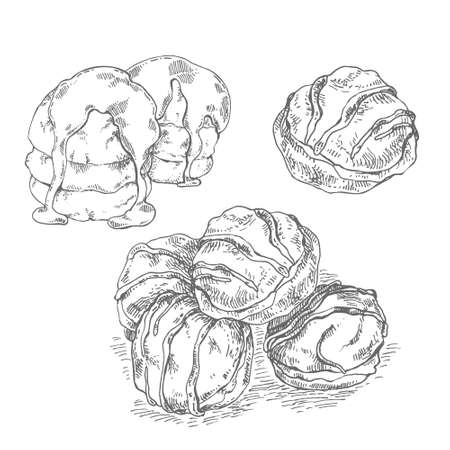 Hand drawn vector french cream profiteroles cakesのイラスト素材