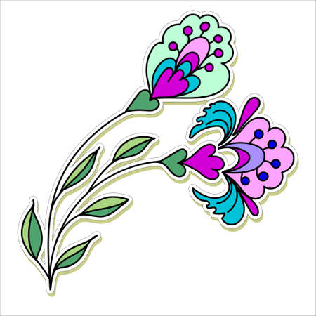 Vector sticker hand drawn doodle cartoon bright decorative flowers Isolated on a white background, for design of books, cards, tattoo, body painting element, decoration of objects, toys.のイラスト素材